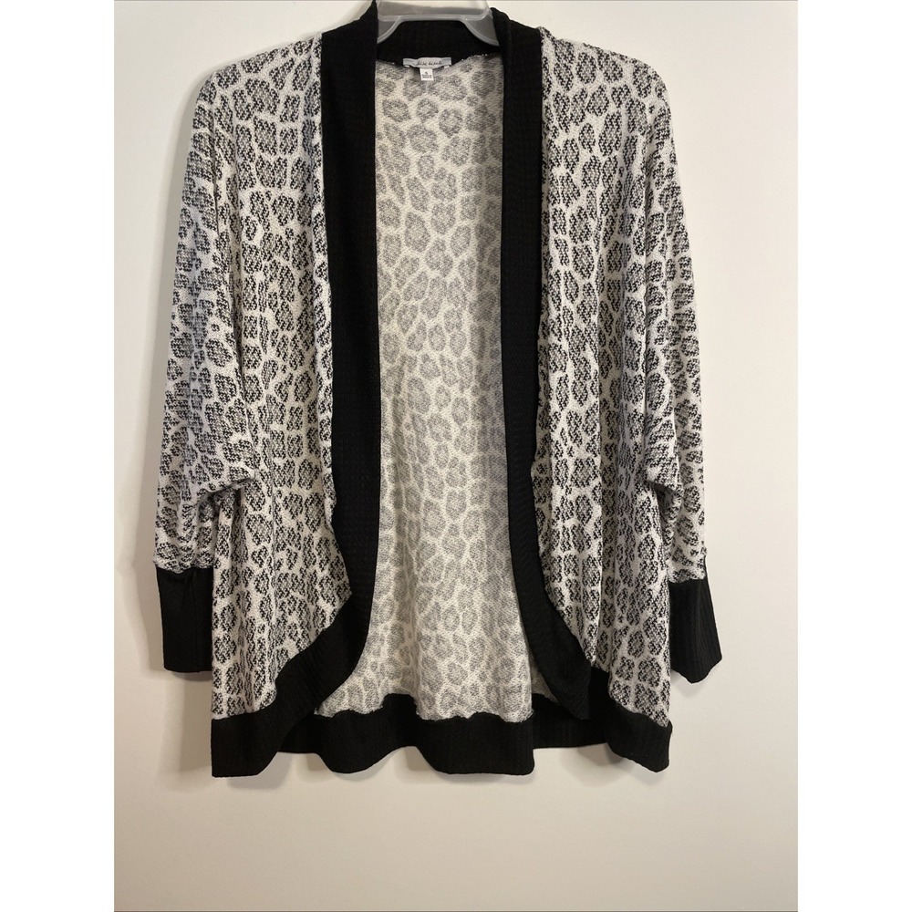 White Birch Small Black White Leopard‎ Open Front Cardigan